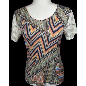 Mary Cool Paris Rainbow Geometric Lace Back Top